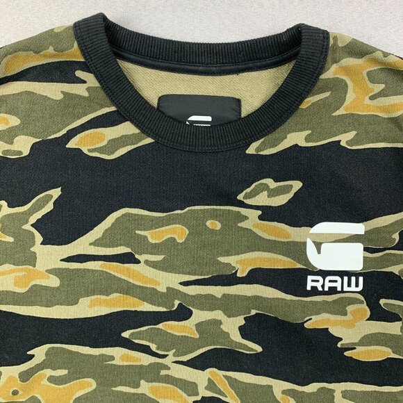 G Star Mens Sweater Medium Green Black Tiger Camo Crewneck Long Sleeve Army - Picture 2 of 9